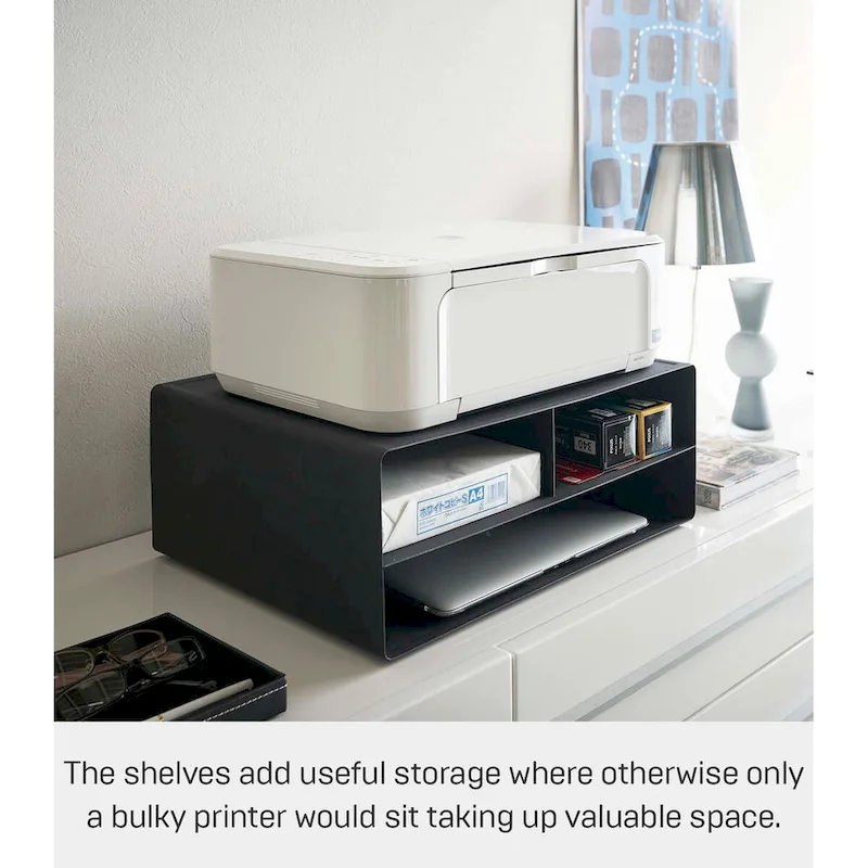Black / White Rolling Printer Stand with Storage, Steel, Single-User