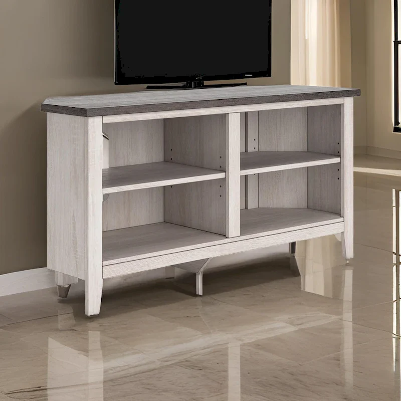 TV Media Console, 4 Shelves, Gray, Rustic White, 48 Inch