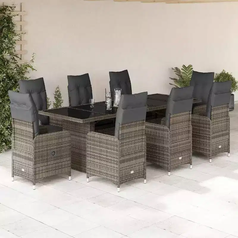 vidaXL Bistro Set Grey PE rattan Large Bistro Set Rectangular Modern
