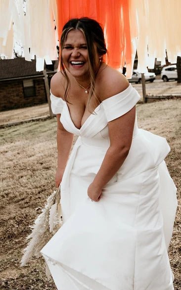 Romantic Off-the-shoulder A-Line Satin Wedding Dress With Button Back