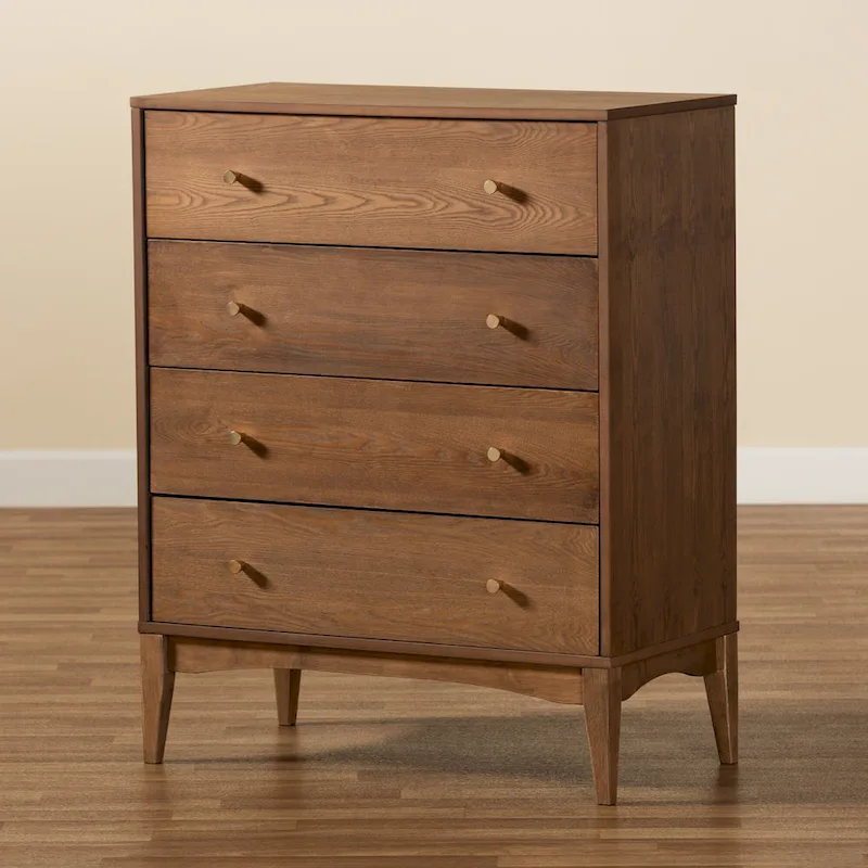 Landis Mid-Century Modern Ash Walnut Finished Wood 4-Drawer Chest