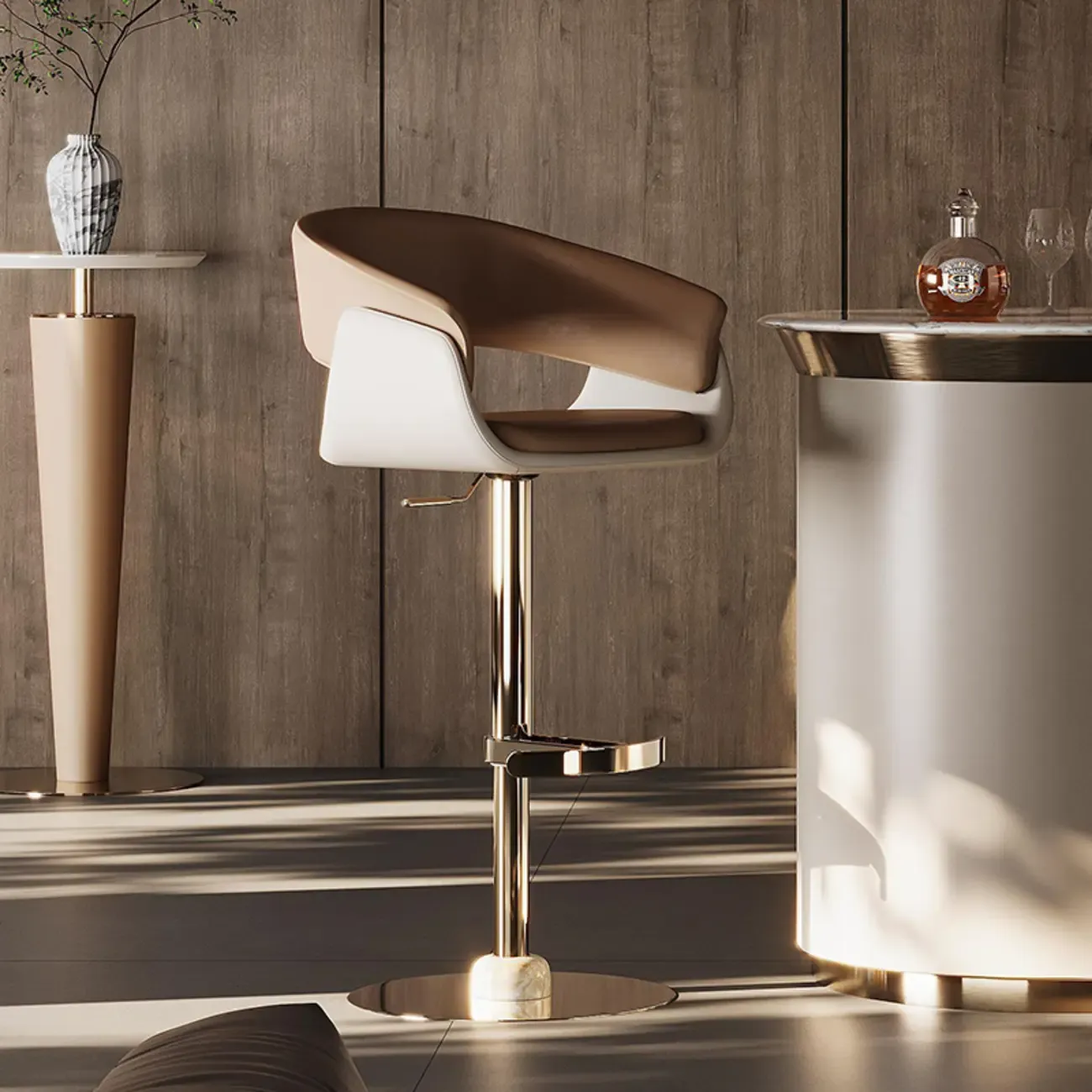 Brown Swivel Genuine Leather Counter Stools with Backs