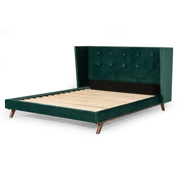 Uddesbo Modern Green Fabric & Walnut Bed