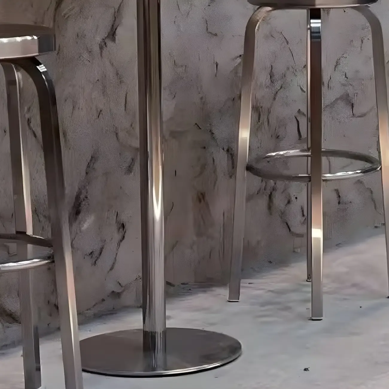 Industrial Silver Metal Pedestal Round Bar Tables
