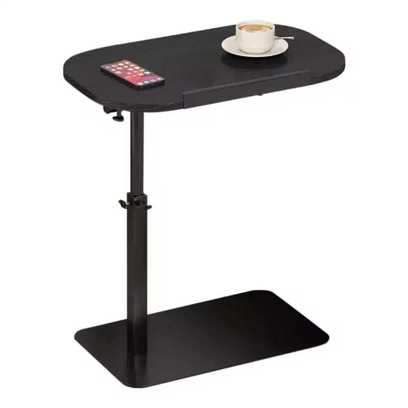 Side Table Sofa Tray for Couch, Minimalist Height Adjustable End Table, Heavy Metal Base Swivel Sofa Bed Bathroom Study TV Tray C-Shaped