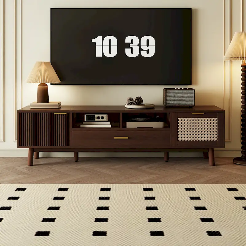 Wood TV Stand for 75  TVs, Modern TV Cabinet for Living Room