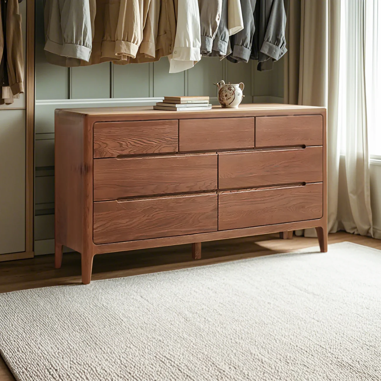 Traditional Natural Solid Wooden Double Dressers with Drawers