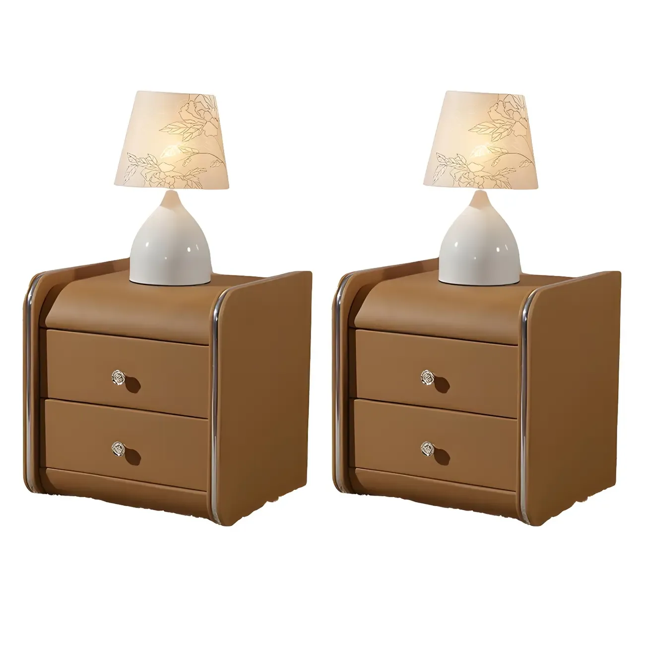 Luxurious Glossy Leather Wooden 2 Drawer Black Nightstand