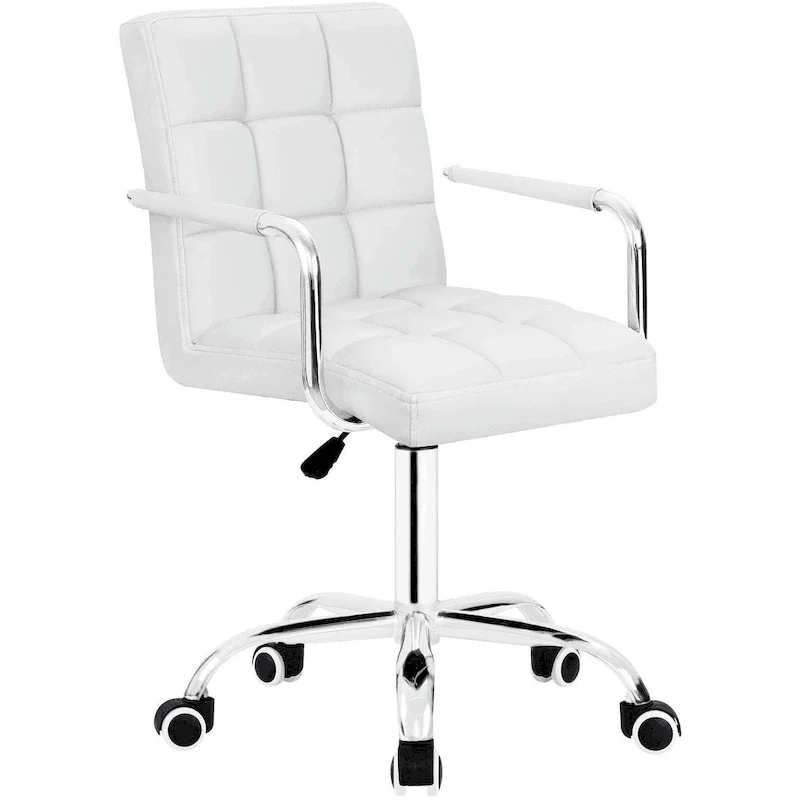 Mid-Back Office Chair with Armrests, Adjustable Height, Single Seat – White / Black
