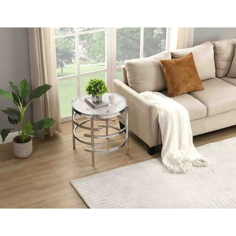 Grondin 20.67 Round End Table with Sintered Stone Table Top and Metal Frame, Modern Style Side Table with Non-Slip Foot Pads