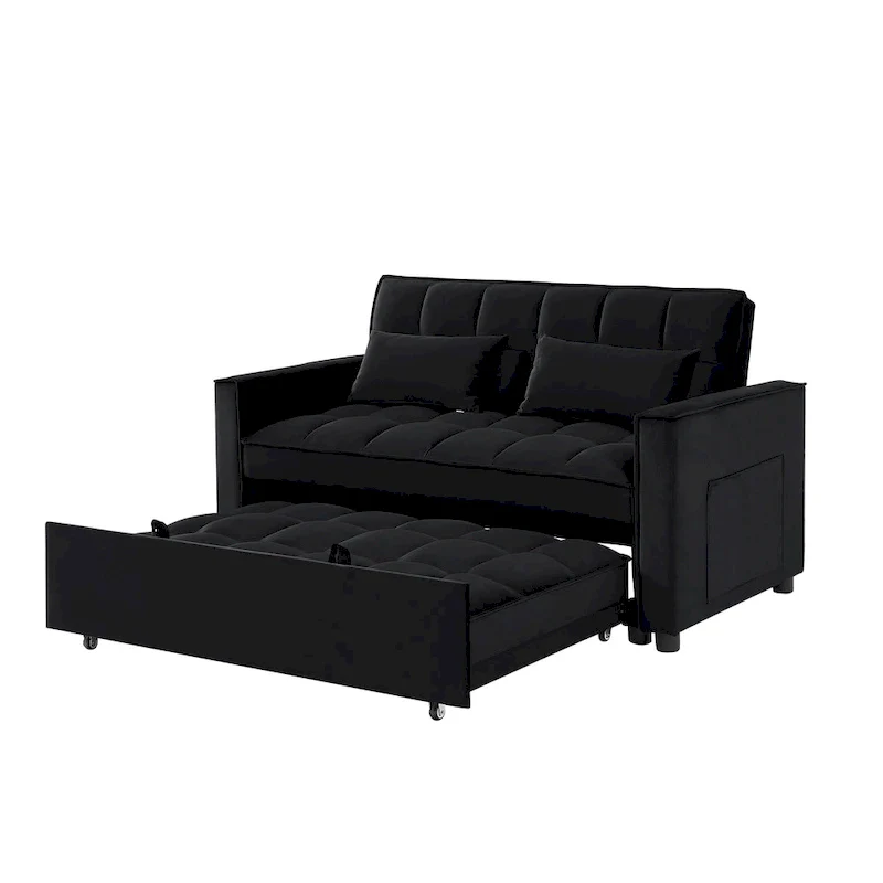 Velvet Convertible Loveseat Sleeper Sofa Couch with 2 Pillows