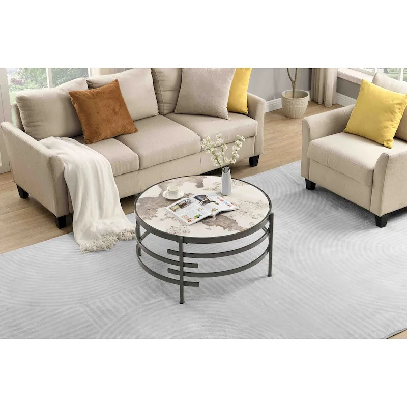 Coffee Table with Sintered Stone Top and Metal Frame