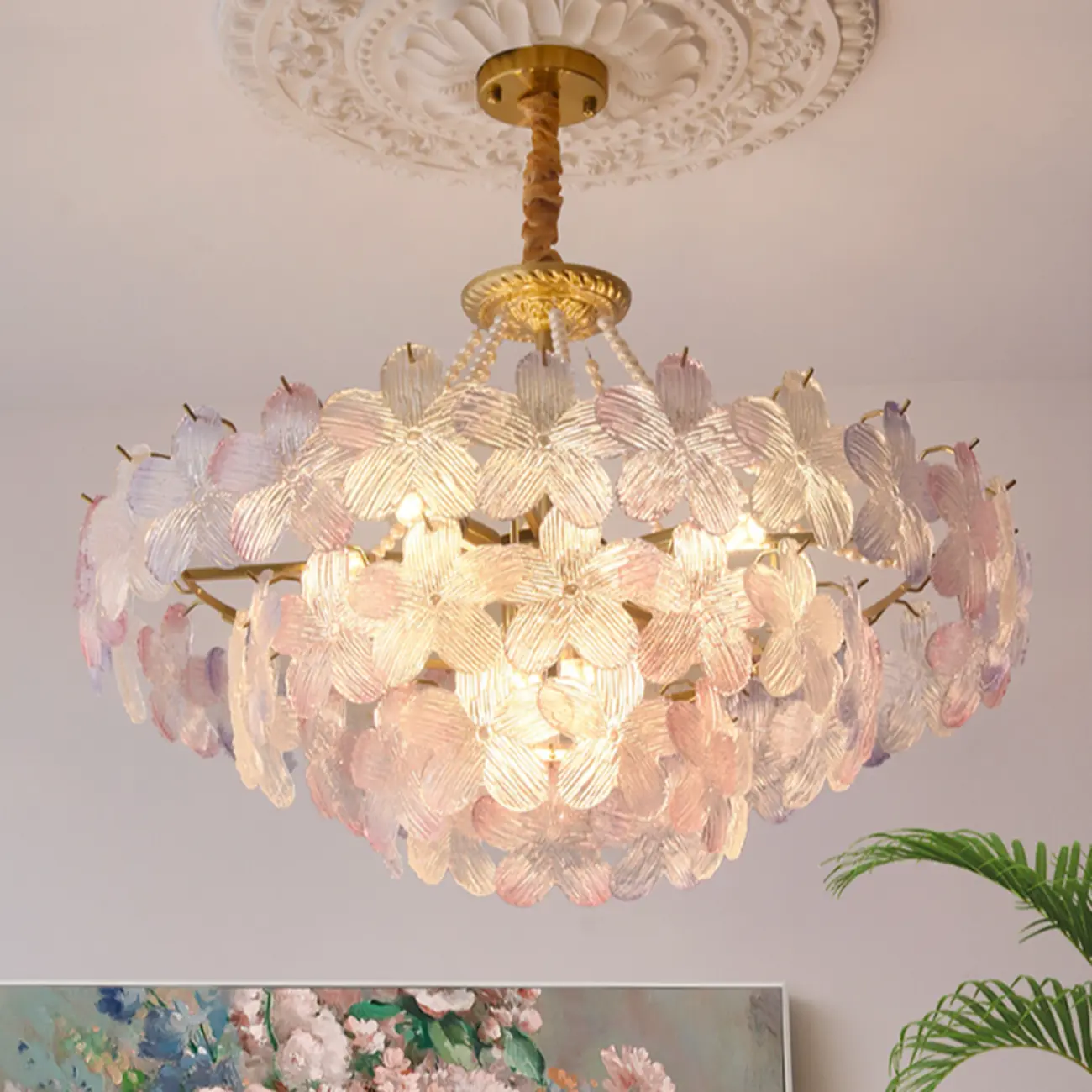 Modern Tier Round Flower Crystal Chandelier