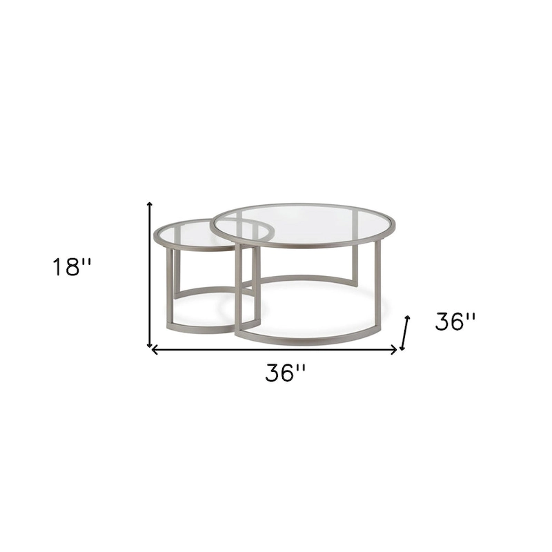 Set of 2 36 Glass And Steel Round Nested Coffee Tables - 36 x 36 x 18