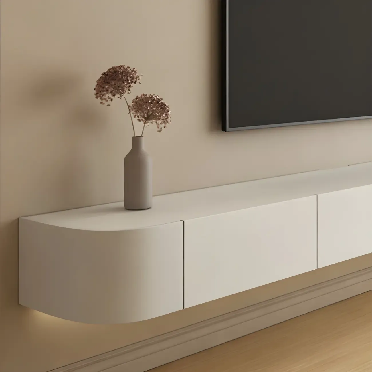 Modern Wooden Wall-Mounted TV Stand in White