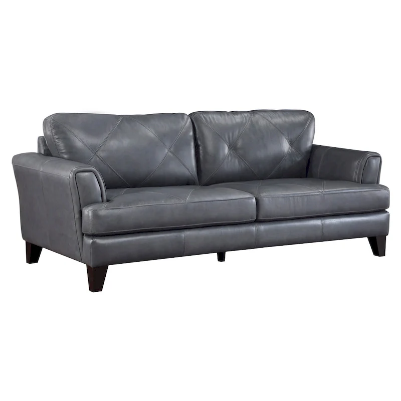 Gray & Espresso Brown 88" Contemporary Top Grain Leather Sofa – Seats 3