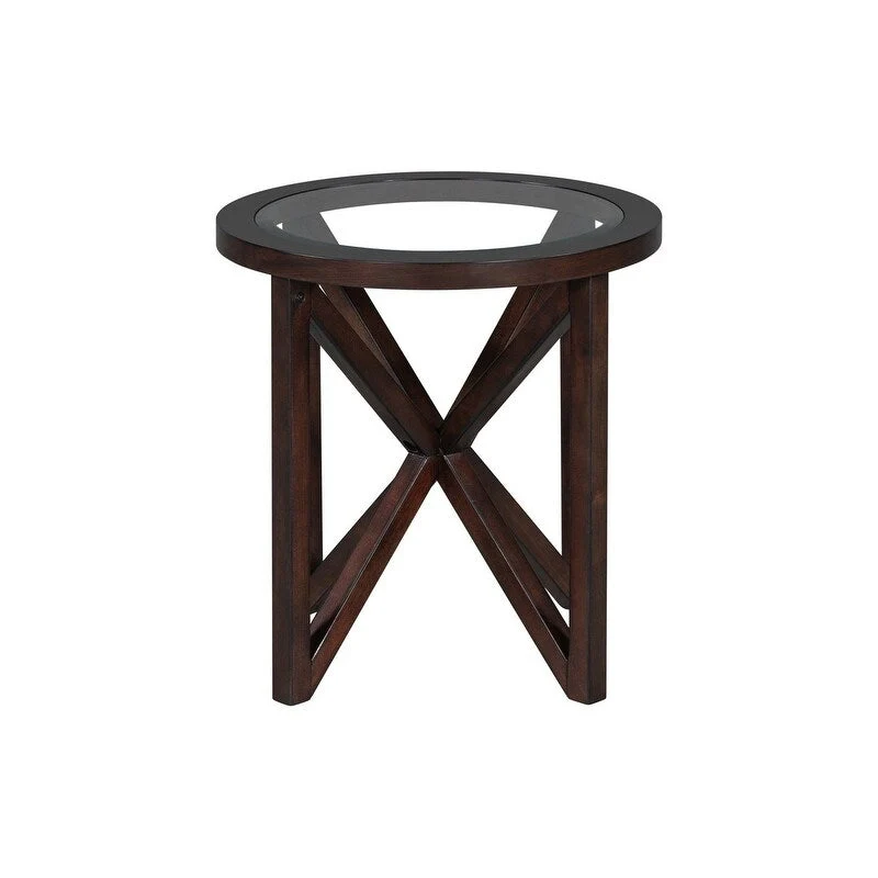 Modern simple glass coffee table, tempered glass coffee table solid wood base round transparent glass top