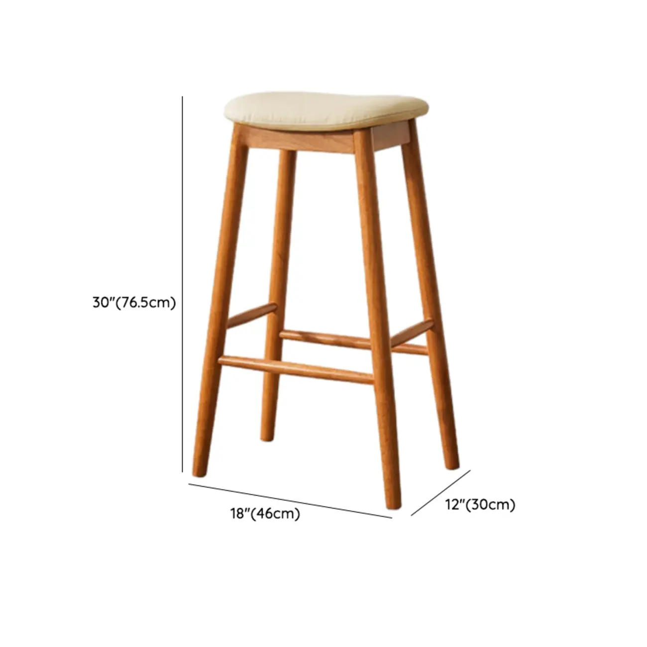 Brown Saddle Leather Seat Wooden Backless Bar Stools