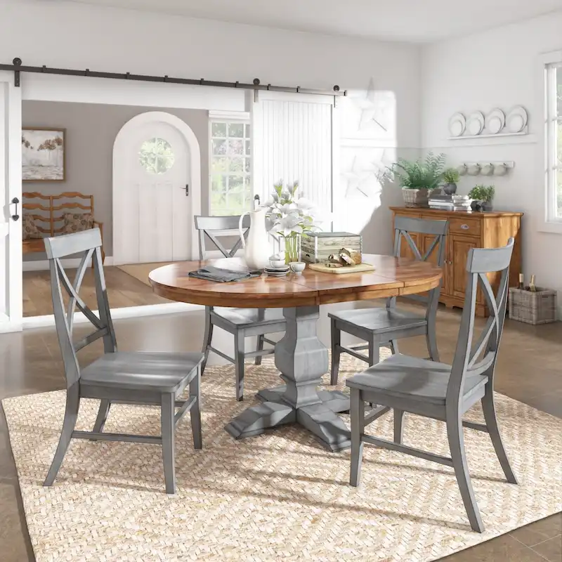 Two-Tone Oval Solid Wood Dining Table