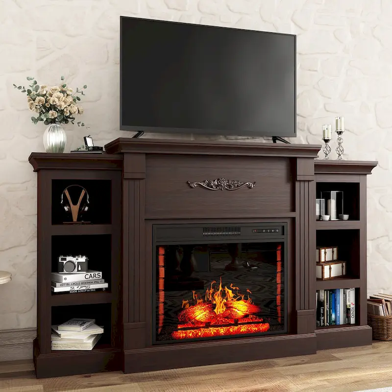 70 Wood Classical Fireplace TV Stand with 28 Electric Fireplace