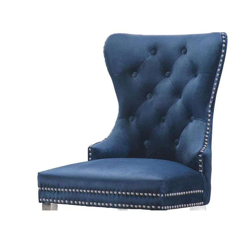 Wingback Button-Tufted Dining Chairs with Nailhead Trim & Steel Frame – Black / Grey / Cream / Navy Blue / White Faux Leather