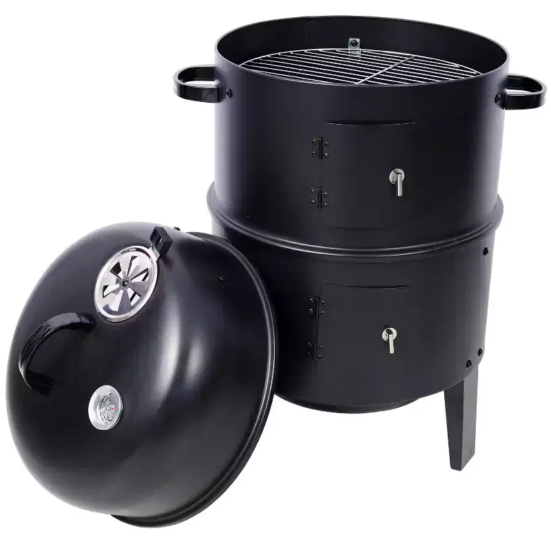 Charcoal BBQ Smoker, Portable Vertical Grill Cooker With Built-in Thermometer, Round BBQ Grill with Access Door for Backyard Cooking Camping Parties