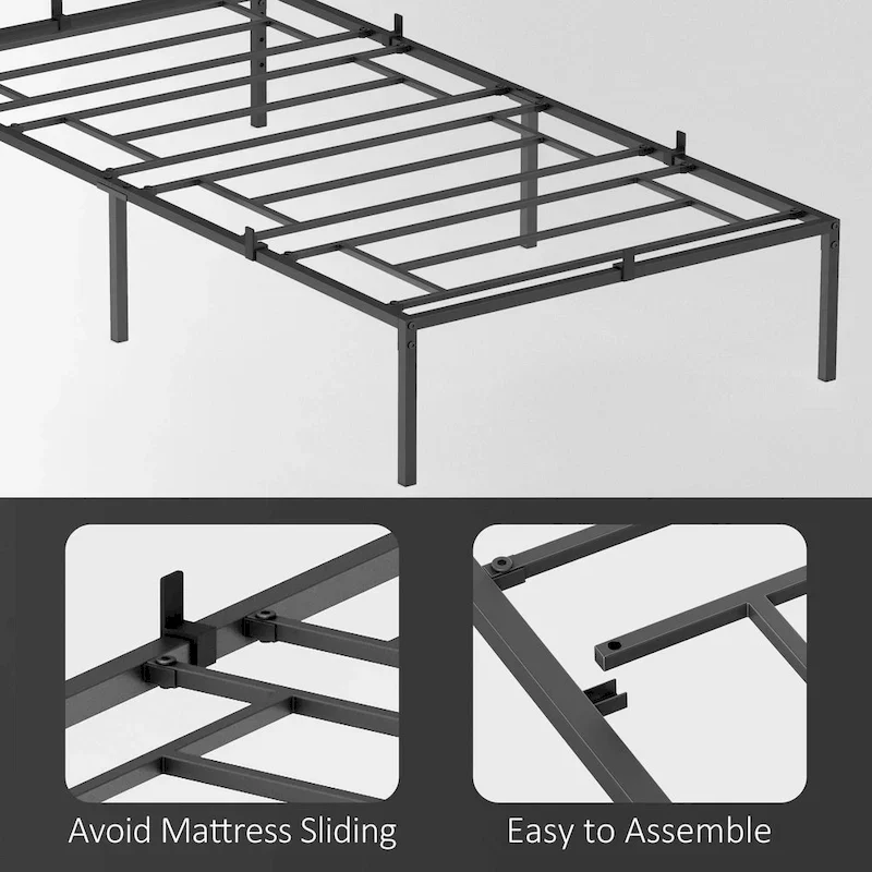 14 Inch Metal Bed Frame with Storage Platform, No Box Spring Needed, Load Up to 500Lbs