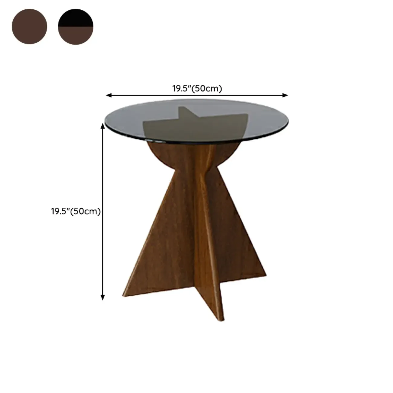 Brown Round Glass Top Wood Geometric X-Base End Table