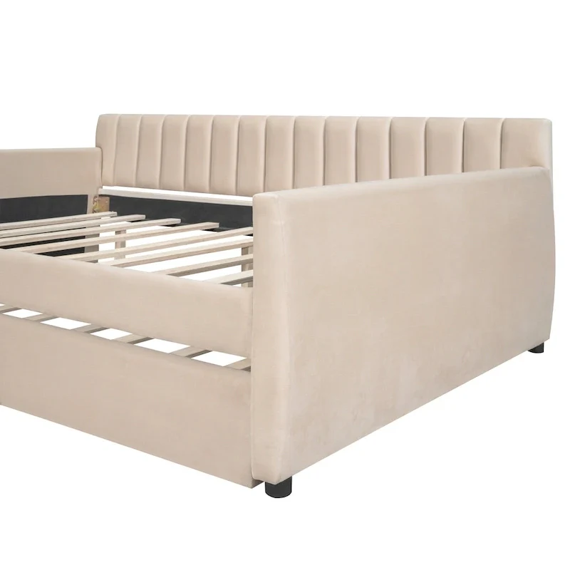 Full Velvet Daybed with Trundle & Wood Slats