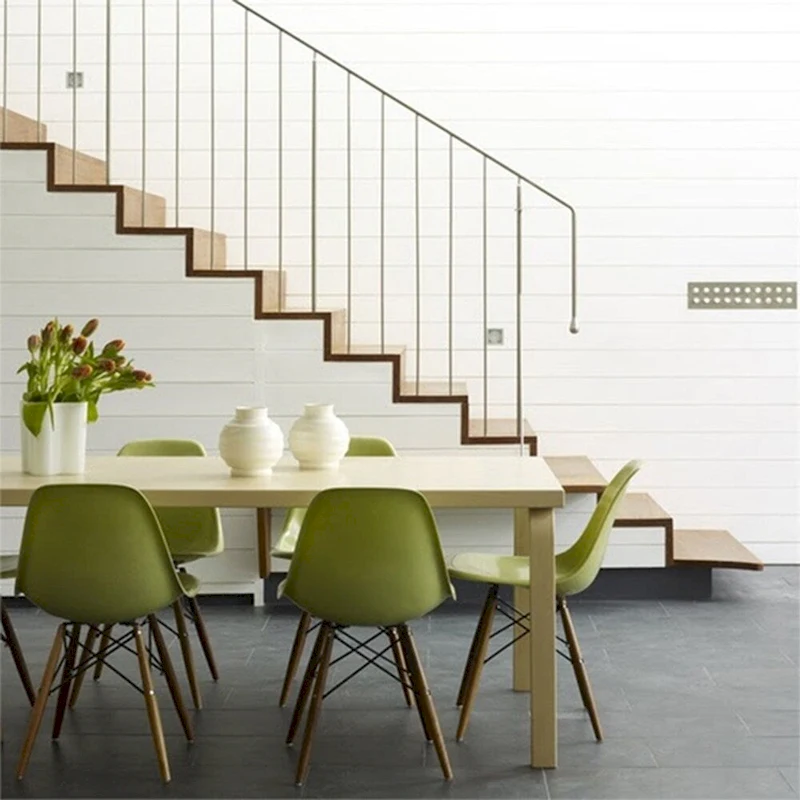 Set of 2 Mid-Century Modern Dining Chairs Armless Plastic Shell Seat with Natural Wooden Eiffel Leg Base, Red