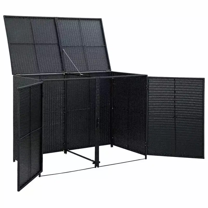 vidaXL Double Wheelie Bin Shed with Lid, Poly Rattan