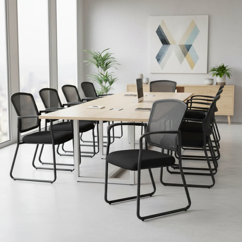Black Mesh Back Guest Chair with Sled Base & Arms, Set of 2