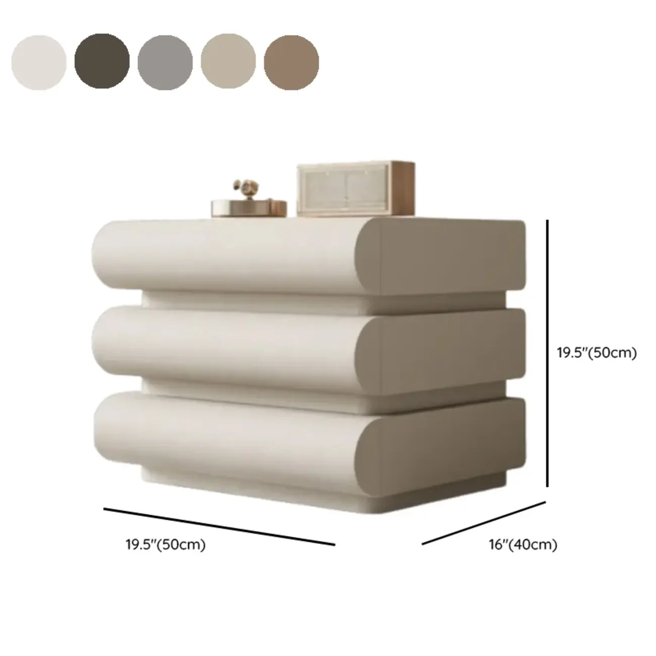 Modern Bedside Table with 3 Drawers in Off-White