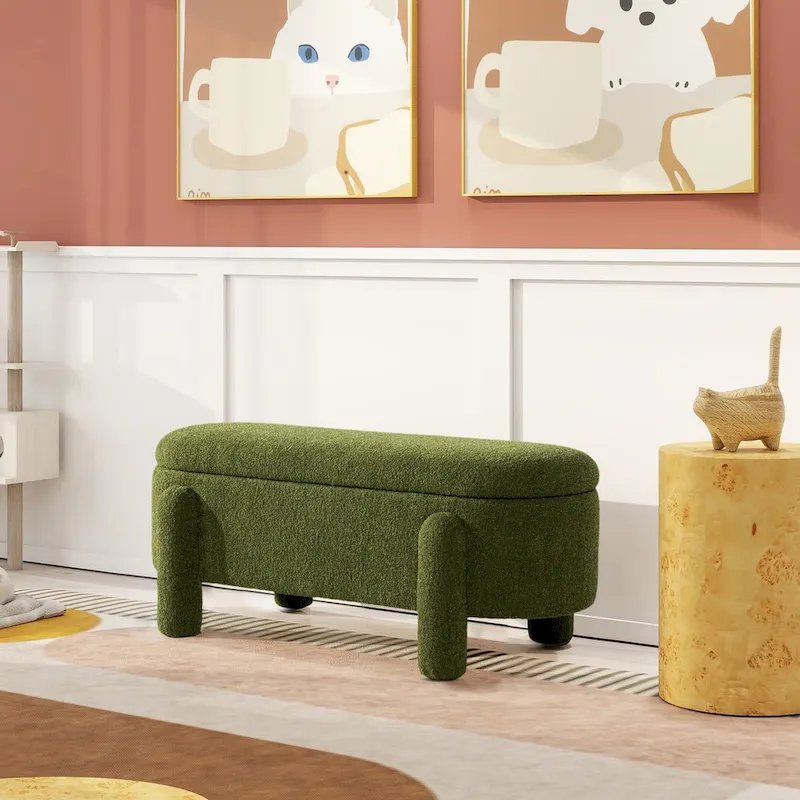 Hugo 49 Boucle Fully Upholstered Oval Storage Bench