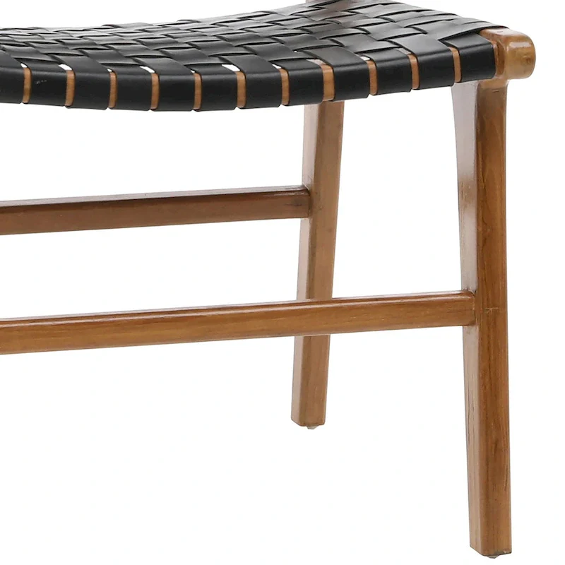 Maverick Top Grain Woven Leather with Teak Frame Dining Side Chair