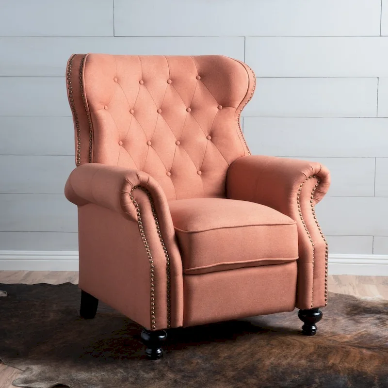Tufted Fabric Recliner with Rivet Accents