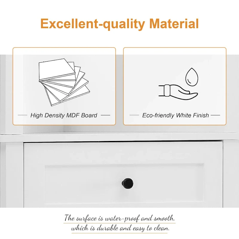 Triangle Tall Cabinet with 3 Drawers and Adjustable Shelves, MDF Board with Painted Finish