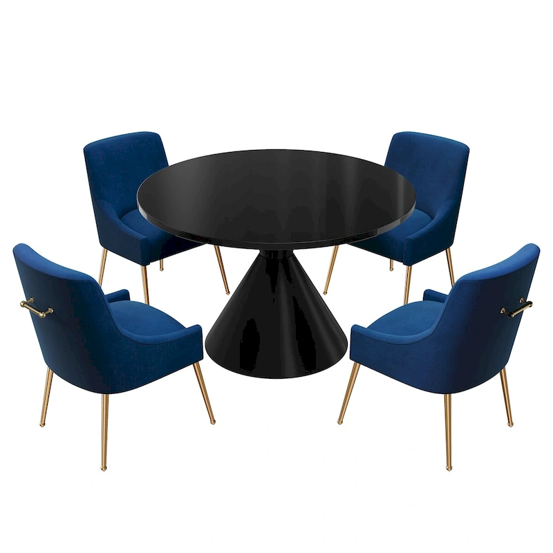 48 Light Luxury Black High Gloss Large Countertop Dining Table with Velvet Dining Chair Set