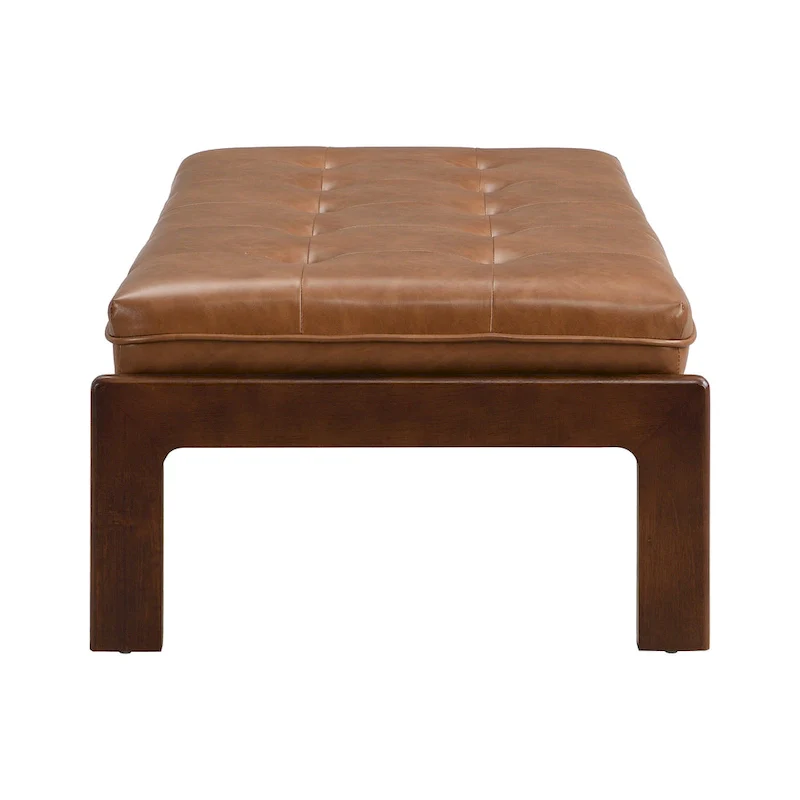 Christopher Knight Home - 48.4 Rectangle Tufted Upholstered Cocktail, Leather Ottoman Coffee Table with Rubber Wood Frame