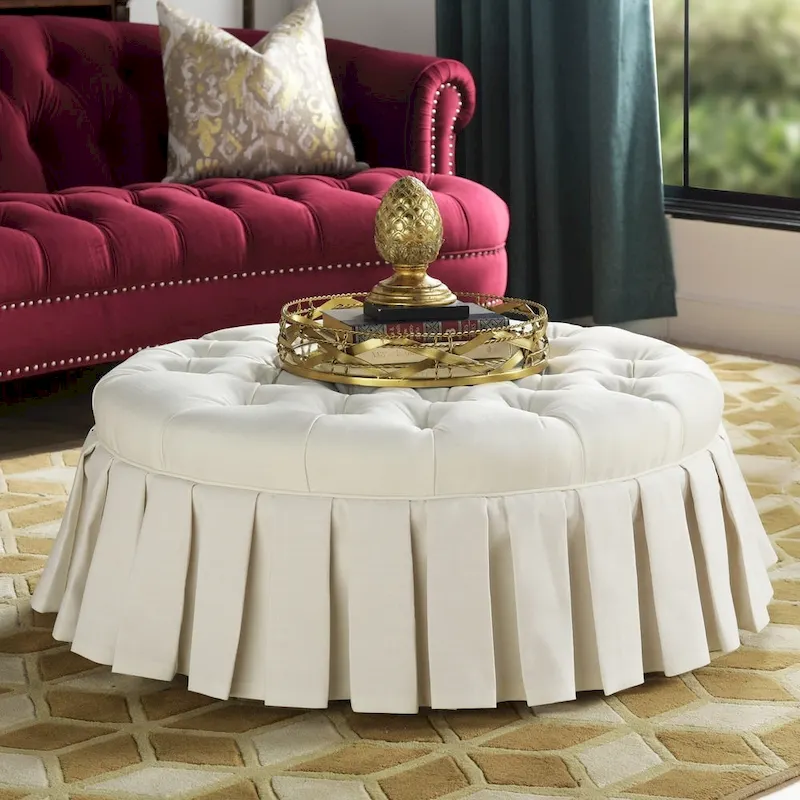 Tufted Cocktail Ottoman with Pleated Skirt