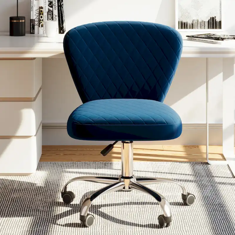 Blue/Grey/Pink/Beige Velvet Armless Swivel Office Chair, 1-Person
