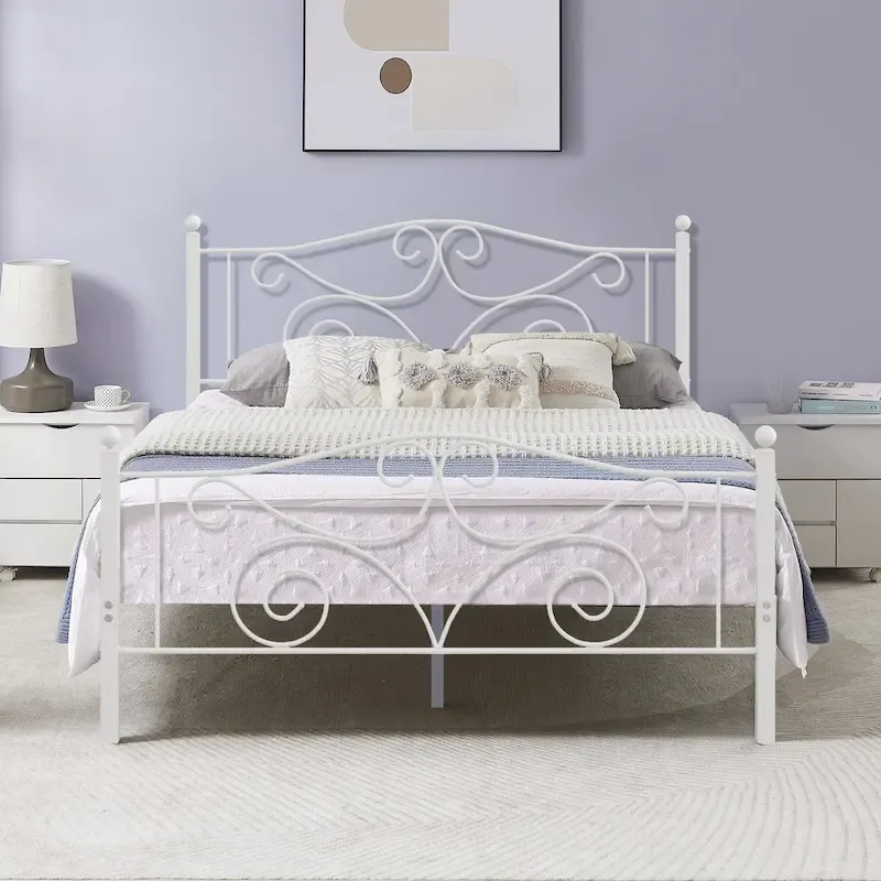 Javlergo Victoria Metal Platform Bed Frame with Headboard and Footboard