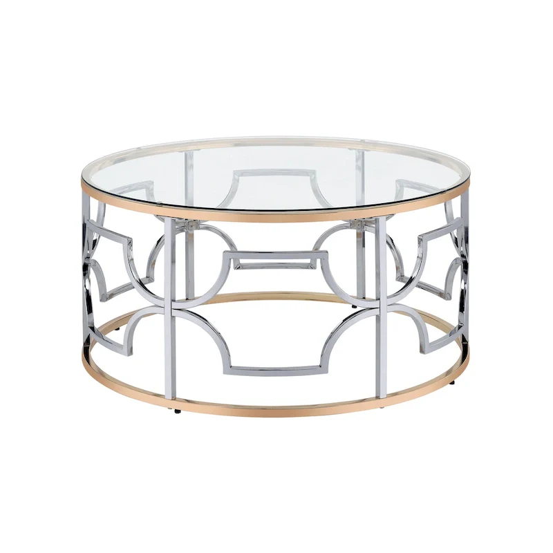 Modern Style Chrome and Gold Round Open Coffee Table