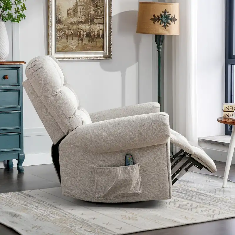 Camel/White Manual Swivel Rocker Recliner, Single Seat