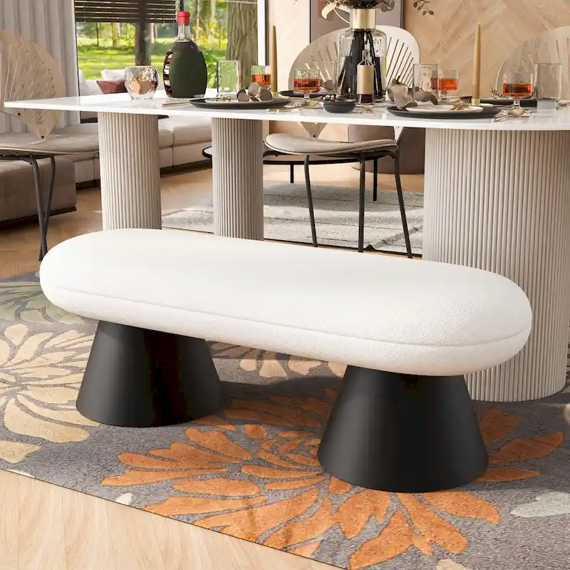 Nathan Upholstered Entryway Ottoman with Black Iron Legs