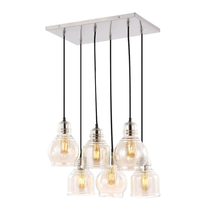 Cooper 18.88  6-Light Bohemian Farmhouse Iron/Glass Cluster LED Pendant, Nickel/Champagne by JONATHAN Y