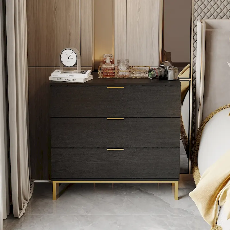 31.5W x 29.7H Wooden Nightstand with 3 Drawer End Table Black Chest