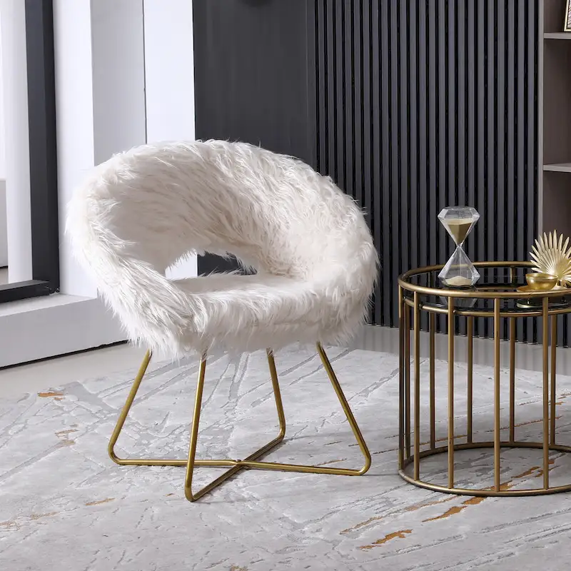 Faux Fur Upholstered Accent Chair, White