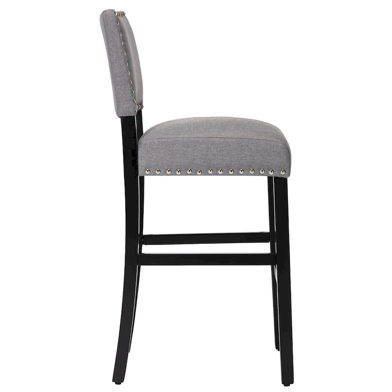 28 Inches Fabric Barstools Upholstered Bar stools Pub Chairs with Back and Silver Nailhead Trim Set of 2