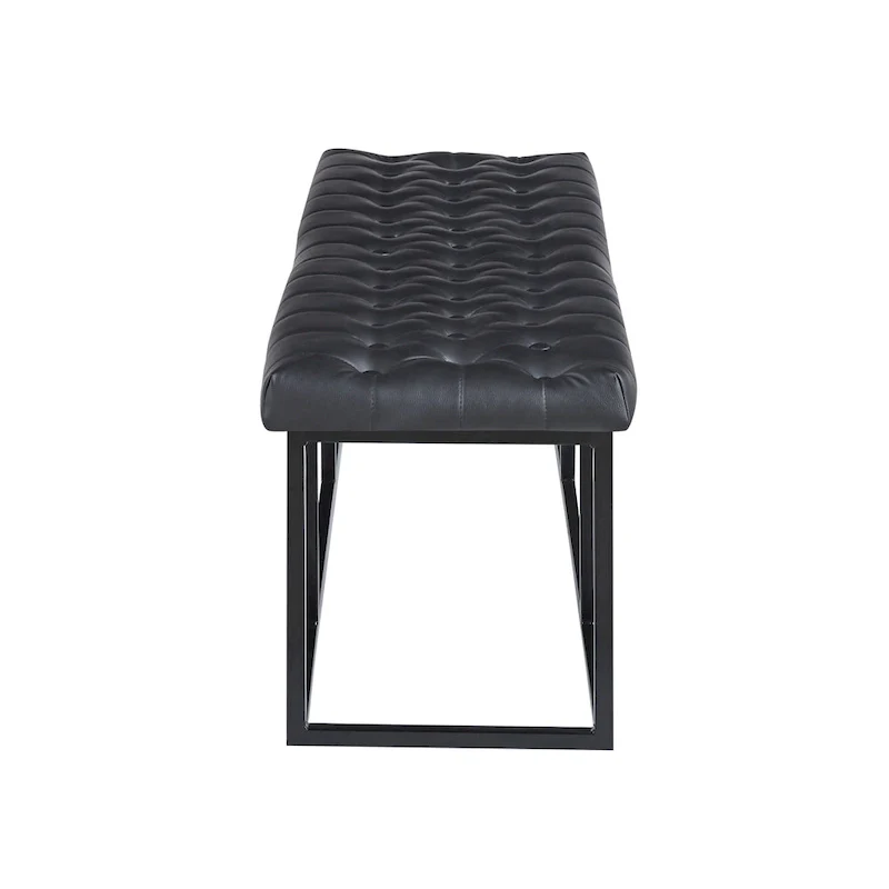 Black Faux Leather Accent Bench with Metal Frame